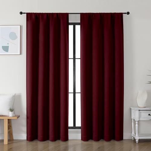 Simplebrand Ava Burgundy Blackout Curtains for Bedroom 72 Inch Length 2 Panels Set, Privacy Thermal Insulated Rod Pocket Window Curtains for Patio French Door Front Door, W40 x L72 Inch