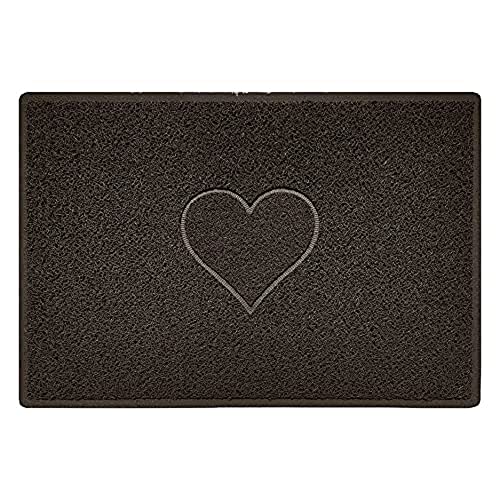 Nicoman Heart Shape Embossed Entrance Door Mat Non Slip Dirt Trapper PVC Spaghetti Mat with Rubber Base, Jet Washable Quick Drying Doormat Drainage Outdoor Use Only - (Large, Brown, 90 x 60cm)