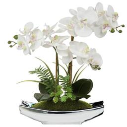 "Briful Orchids Artificial Flowers 15"" White Phalaenopsis Orchid with Silver Pots Real Touch Faux Orchid Plant for Home Office Living Room Table Decoration"