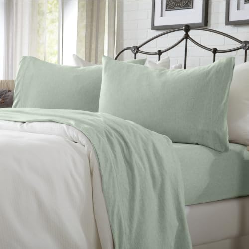 Great Bay Home Cotton Jersey Knit Twin/Twin XL Sheet Set - Ultra-Soft, Stretchy, Heathered Melange Bed Sheets - Cozy, Soft T-Shirt Sheet & Pillowcase Set (Green)