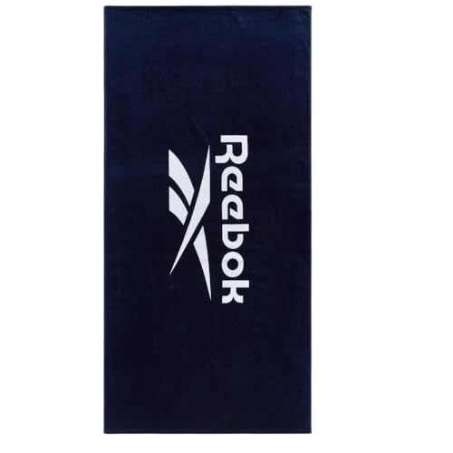 Reebok Positano Beach Towel - Cotton Beach Towel with Velour Facing - Large Beach Towel for Adults - Quick-Dry & Soft - For Pool, Sun Lounger & Holiday Essentials - 70 x 140cm - Vector Navy