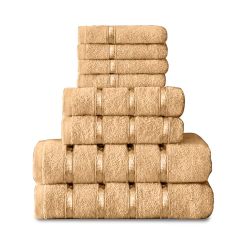GC GAVENO CAVAILIA 8 Piece Towel Bale Set, Quick Dry Highly Absorbent Cotton 450 Towels Sets Bathroom, 4x Face Towel 2x Hand Towels 2x Bath Towels, Peach