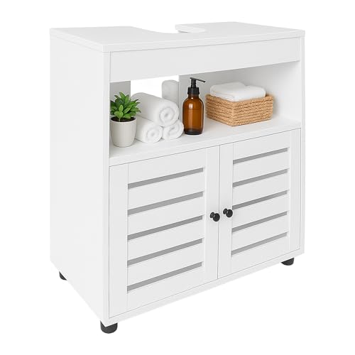 Relaxdays under sink cabinet, HxWxD: 63 x 60 x 30 cm, 2 shelves, MDF, bathroom cabinet basin, white