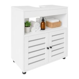 Relaxdays under sink cabinet, HxWxD: 63 x 60 x 30 cm, 2 shelves, MDF, bathroom cabinet basin, white