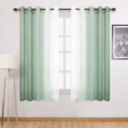DWCN Ombre Faux Linen Sheer Curtains - Extra Wide Gradient Semi Voile Grommet Top Bedroom and Living Room Curtains, 60 x 63 Inches Long, Set of 2 Window Curtain Panels, Sage Green