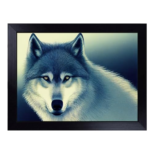 Lap Tray with Bean Bag Cushion, Alluring Wolf - Handmade in the UK, Raised Wooden Edge, Padded Cushion, Heat-Resistant Wipe-Clean Surface, for Meals, Laptops and Crafts