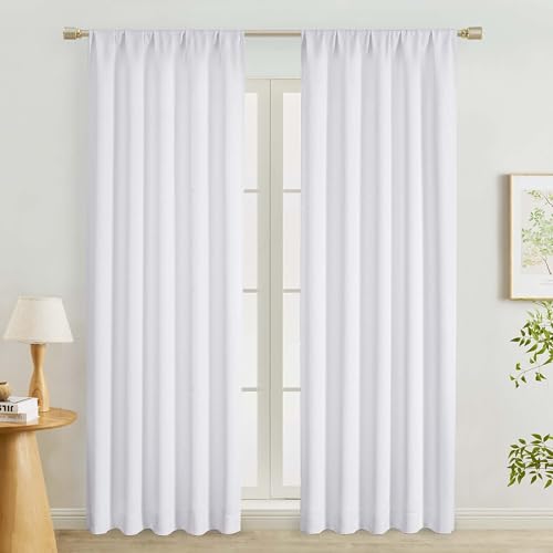 "Lecloud Pure White Curtains 84 Inches Long 2 Pcs, Light Filtering Bedroom Curtains for Living Room Dining Room, Rod Pocket Modern Thermal Insulated Window Treatments Drapes, Each Panel 50"" W x 84"" L"