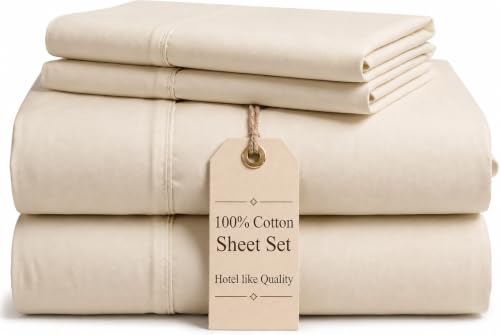 Good Sleep Bedding 800 TC Ivory Twin XL Sheet Sets for Extra Long Twin Mattress, 100% Pure Cotton Bed Sheets for Twin XL Bed, Twin XL Sheets Bed Set, 16 inch Deep Pocket Twin XL Fitted Sheet