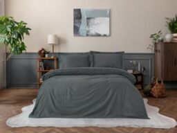 Nuit Des Rêves Luxurious Satin Quilt Cover Set (135 x 200 cm), Anthracite, 100% Cotton Satin, Reactive Print, Machine Washable, Button Closure, Elegant & Cosy Bedding, Twin