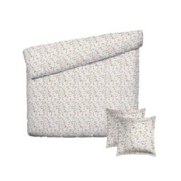 Pure Cotton 3-Piece Double Bedding Set – Duvet Cover 240 x 220 cm and 2 Pillowcases 63 x 63 cm – 100% Cotton Satin, 80 Thread Count – Oeko-TEX Certified – Flower Field – White