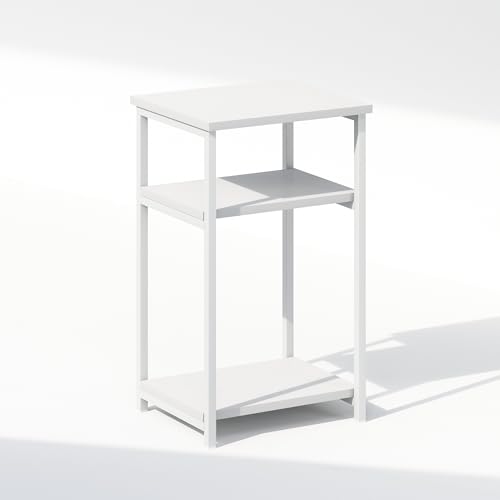 Furinno SIMPLISTIC Night Stand, 3-Tier Open Shelf Design Nightstand with Metal Frame, Bedside Table, End Table, Side Table, for Bedroom, Living Room, White