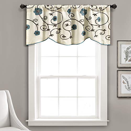 "Lush Decor Royal Garden Valance Floral Window Kitchen Curtain (Single), 42”W x 18"" L, Blue"