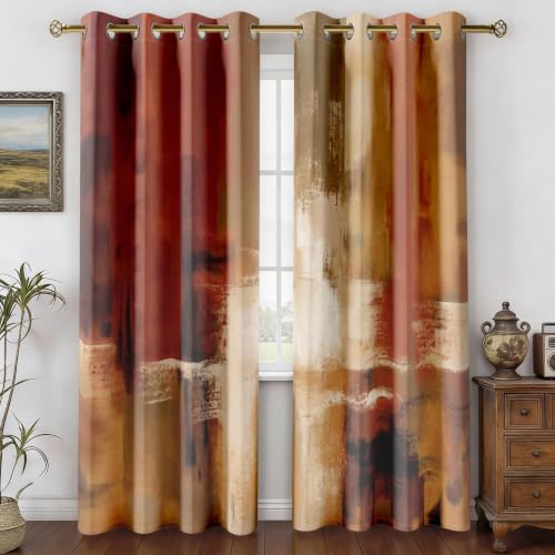 Asuexpect - Burnt Orange Curtains 2 Panels Abstract Rust Room Darkening Grommet Modern Decorative Treatments for Bedroom Living Room 52x108 Inch