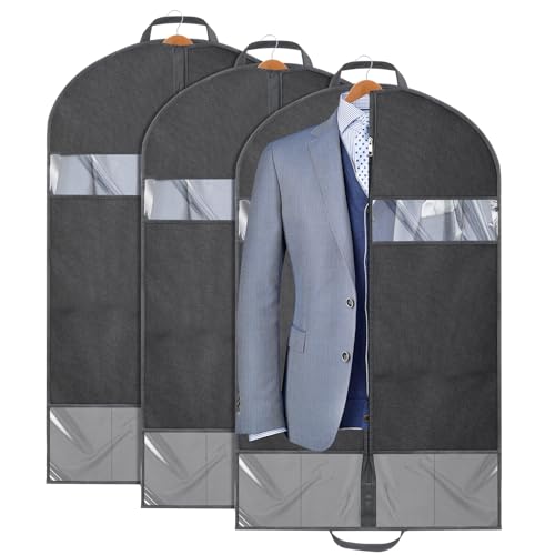 AiQInu Garment Bag Suit, Pack of 3, 100 x 60 cm, Long Garment Cover, Anti-Dust Garment Protective Cover, Garment Bags with Zip for Suit, Evening Dresses and Coats