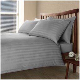GC GAVENO CAVAILIA Super King Size Duvet Cover Sets- Satin Stripe Egyptian Cotton Duvet Covers- Hotel Quality Bedding Quilt Cover With Pillowcases- Charcoal
