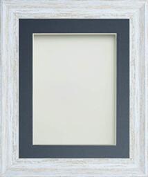 Frame Company Lynton Rustic White Photo Frame with Blue Mount, 7x5 for 5x3.5 inch, fitted with perspex