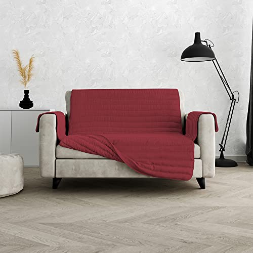 Italian Bed Linen Non-Slip and Waterproof Cozy Sofa Cover, Burgundy 2 Seater