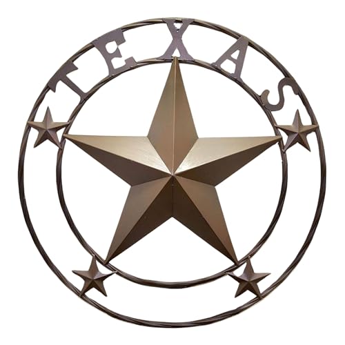 "BestGiftEver Wall Sculpture with Texas Star 24"" Metal Circle Wall Hanging Decoration - Rustic Western Texan Pride Decor"