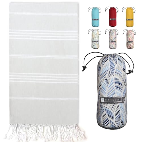 BAY LAUREL Turkish Beach Towel with Travel Bag 39 x 71 Quick Dry Sand Free Lightweight Large Oversized Towels Light