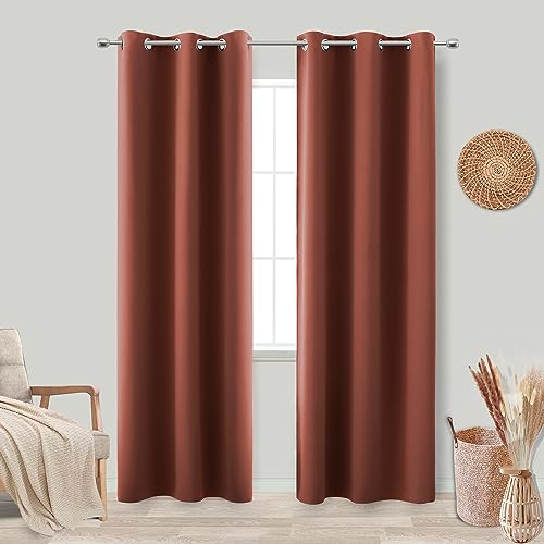 KOUFALL Terracotta Grommet Insulated Thermal Room Darkening Blackout Curtains for Living Room 38 by 84 Inches Long