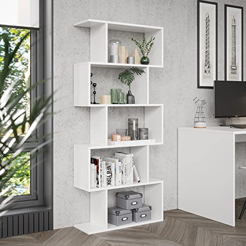 RICOO WM073-WM Shelf 160 x 70 x 25 cm, Standing Shelf, White Matt Wood, Bookcase, Wall Shelf, Shelves & Shelves, Narrow Shelf, Office Shelf, Small Shelf, Slim Office Bookshelves