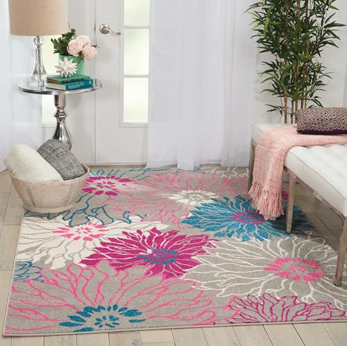 "NOURISON Passion Floral Grey 5' x 7' Area Rug 5'3"" x 7'3"""