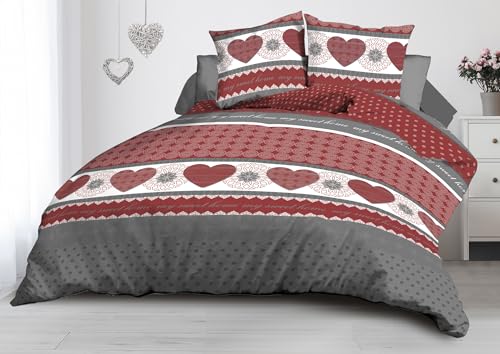 Le linge de Jules Duvet Cover 240 x 260 cm + 2 Pillowcases Microfibre Red Hearts