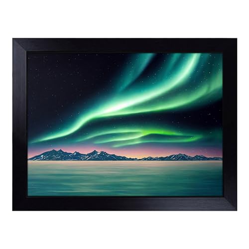 Lap Tray with Bean Bag Cushion, Adventurous Northern Lights - Handmade in the UK, Raised Wooden Edge, Padded Cushion, Heat-Resistant Wipe-Clean Surface, for Meals, Laptops and Crafts