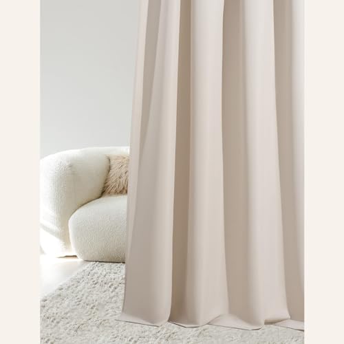 ROOM99 Ribbon Pleat Curtain Aura 140 * 260cm Width * Height Sliding Curtains Modern Curtain Living Room Bedroom Light Beige, 1 Piece