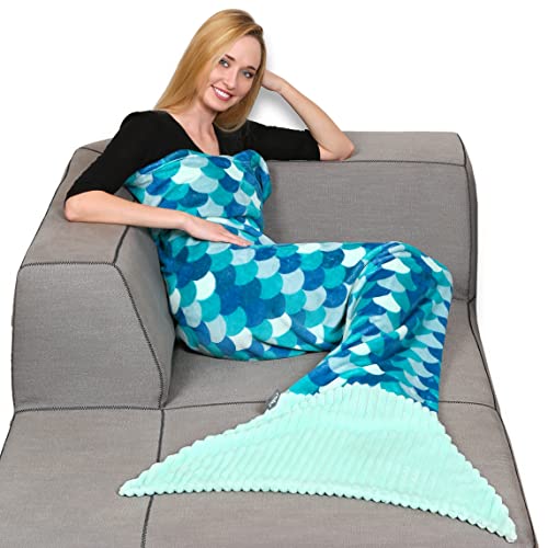 Kanguru Sirena, fleece, mermaid tail, wearable adult, for women, snuggle blanket, Turquoise, single, 100 x 200 cm, Polyester