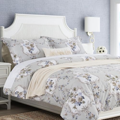 "DAUAOTO California King 104""X96"" Duvet Cover Set, 100% Cotton Print Bedding Cal King Bed, Classical Pattern, Rococo Gray"