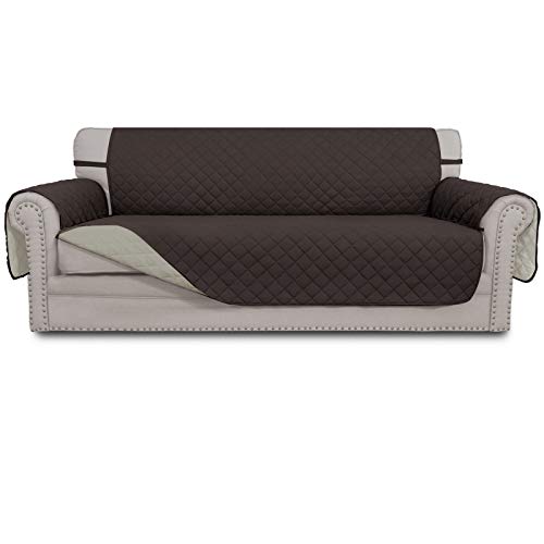 Easy-Going 4 Seater Sofa Slipcover Reversible Sofa Cover Water Resistant Couch Cover with Foam Sticks Elastic Straps Furniture Protector for Pets Kids Children Dog Cat (XX-Large, Chocolate/Beige)