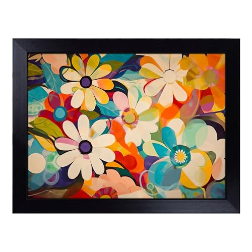 Lap Tray with Bean Bag Cushion, Contemporary Orphism Flowers - Handmade in the UK, Raised Wooden Edge, Padded Cushion, Heat-Resistant Wipe-Clean Surface, for Meals, Laptops and Crafts