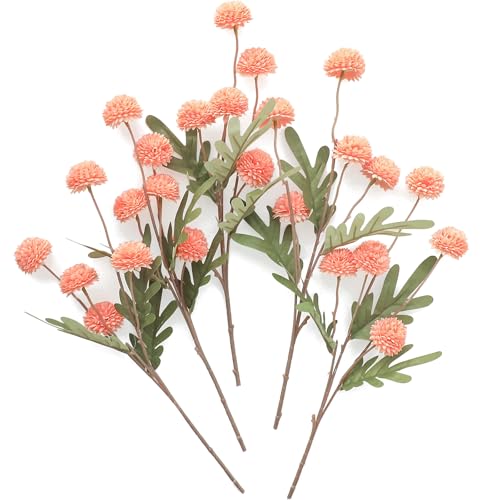 Floroom 5pcs Coral Pink Faux Silk Mums Artificial Flowers, Bulk Fake Small Mini Chrysanthemums with Stems for DIY Wedding Centerpieces Floral Arrangements Vase Fillers Home Decorations