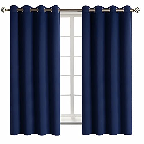 "BGment Blackout Curtains for Bedroom - Grommet Thermal Insulated Room Darkening Curtains for Living Room, Set of 2 Panels (52"" x 63"", Dark Blue)"