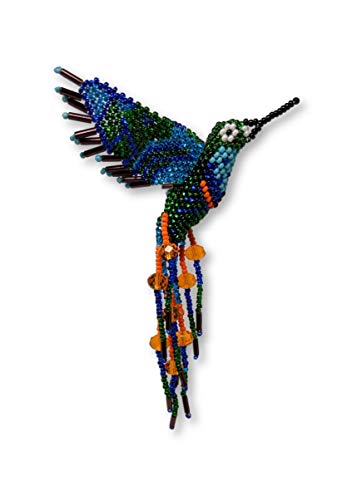 Hummingbird, Beaded Ornamental Figurine, Good Luck Charms, Decorative, Blue, Orange, and Green Christmas Tree Ornaments, Holiday Decoration, Handmade in Guatemala 3 Inches x 5 Inches (Orange Multi)