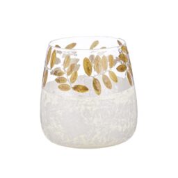 GILDE Foliage Glass Lantern – Conical Leaf Design – Green/White – Height 20 cm x Diameter 19 cm – Candle Light
