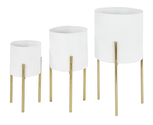 "Deco 79, Metal, White, Set of 3 Planters 18"", 14"", 12"" H"