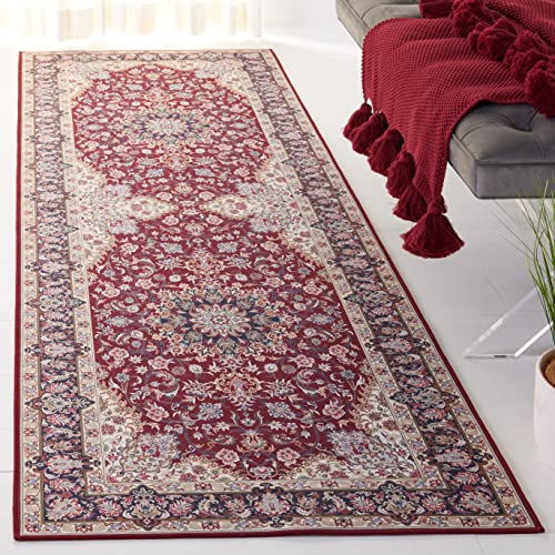 Safavieh Traditional Rug Ideal for High Traffic Areas - Machine Washable and Non Slip - Tucson Collection, Short Pile, in Red and Navy, 76 X 122 cm