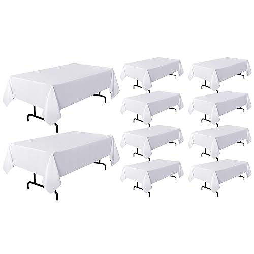 sancua 10 Pack White Tablecloth 60 x 120 Inch, Rectangle Table Cloth for 8 Feet Tables - Stain and Wrinkle Resistant Washable Polyester Table Cover for Dining Tables, Buffet Parties and Camping