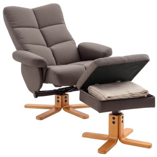 HOMCOM PU Leather Swivel Recliner Chair with Footstool Storage Brown