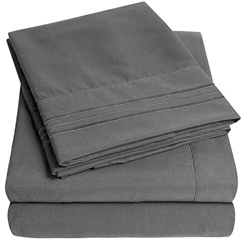Sweet Home Collection 1500 Thread Count 3Pc Bed Sheet Set Egyptian Quality Deep Pocket - Twin, Gray