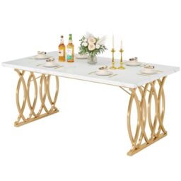 "LITTLE TREE Modern Dining Table for 4-6 People, 63"" Large Rectangular Kitchen Table with Faux Marble Tabletop and Geometric Legs, Unique Dinner Table Kitchen & Dining Room Furniture"