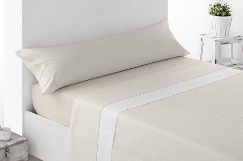 Miracle Home. Floreta 4-Piece Set of Bed Sheets, Fitted Sheet, Flat Sheet and 2 Pillowcases, Anti-Peeling, 50% Cotton-50% Brushed Microfibre, Beige, 150 x 200 cm, 150 cm Bed