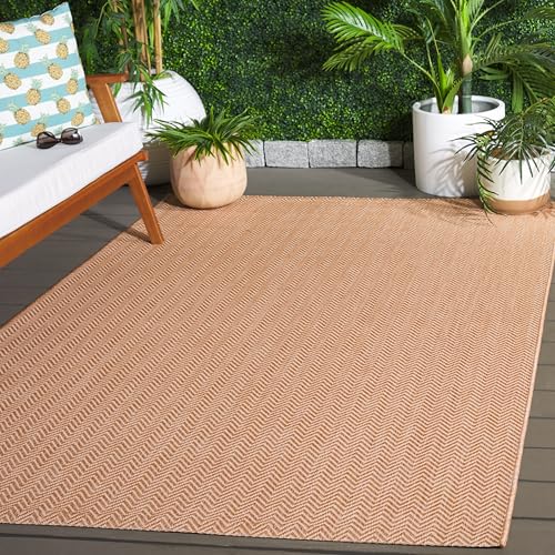 Safavieh Contemporary Rug for Living Room, Dining Room, Bedroom - Courtyard Collection, Short Pile, in Natural and Cream, 122 X 122 cm