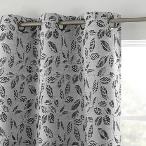 "Sun Zero Satti Embroidered Leaf 100% Blackout Grommet Curtain Panel, 40"" x 84"", Pearl/Gray"