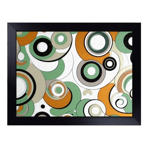 Lap Tray with Bean Bag Cushion, Funky Retro Pattern - Handmade in the UK, Raised Wooden Edge, Padded Cushion, Heat-Resistant Wipe-Clean Surface, for Meals, Laptops and Crafts