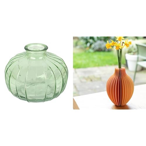 Talking Tables Green Glass Bud Vase for flowers, s & Talking Tables Honeycomb Paper Vase with Glass Via Table Decor Bundle