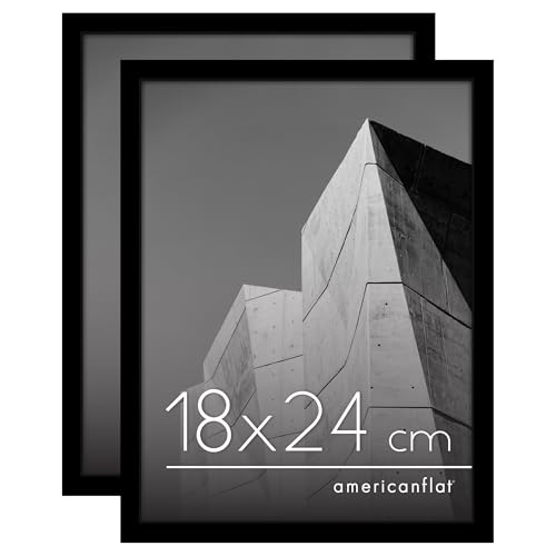 Americanflat 18x24 cm Picture Frame with Shatter-Resistant Glass - Set of 2 - Streamline Collection - Thin Border Photo Frame with Hanging Hardware and Easel for Tabletop and Wall Display - Black