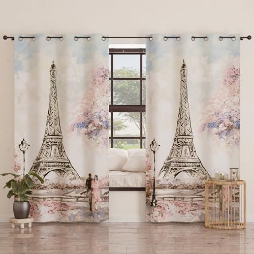 PETTI Artigiani Italiani - Panel Curtains for Interior with Rings 2 Pieces 140 x 280 cm, Blackout Curtain for Bedroom and Living Room, Insulated and Modern, Paris, 100% Made in Italy